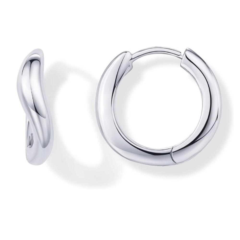 14K White Gold Plated Wavy Huggie Twisted Hoop Earrings